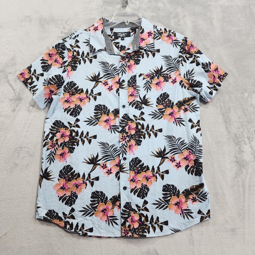 Eighty‎ Eight Shirt Mens L Blue Floral Hawaiian Button Front Short Sleeve Casual